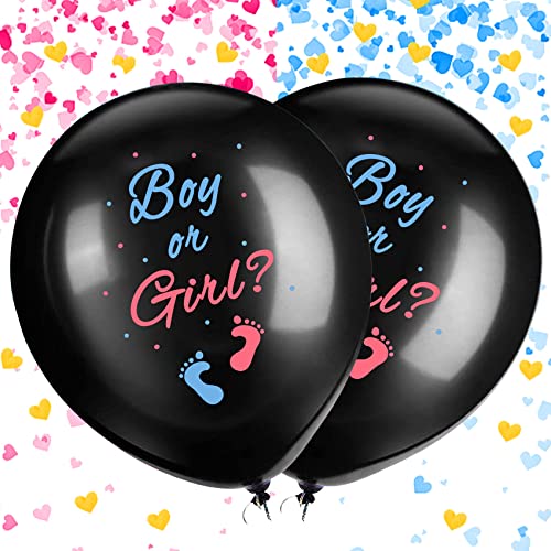 Joyypop PBPD-BBXBQQ2-FBA Gender Reveal Balloons, 2 Pack 36 Inch Black Boy Or Girl Balloon With Pink And Blue Heart-Shaped Confetti For Gender Reveal Party Decorations cover