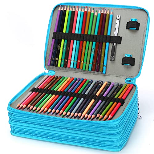 Image of Vomgomfom 252 Slots Pencil Case 5-Layer PU Leather, Handle, Solid Green