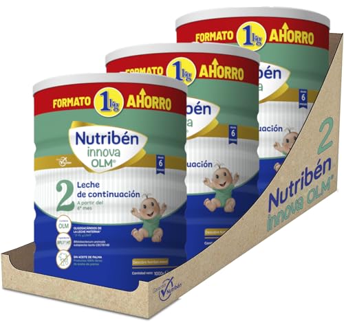 Nutribén Innova 2   Leche de Fórmula en Polvo de Continuación | Bebé a Partir de los 6 Meses | sin Aceite de Palma | con Cacito Dosificador| Con OLM, BPL1 y DHA | 3 Botes de 1KG