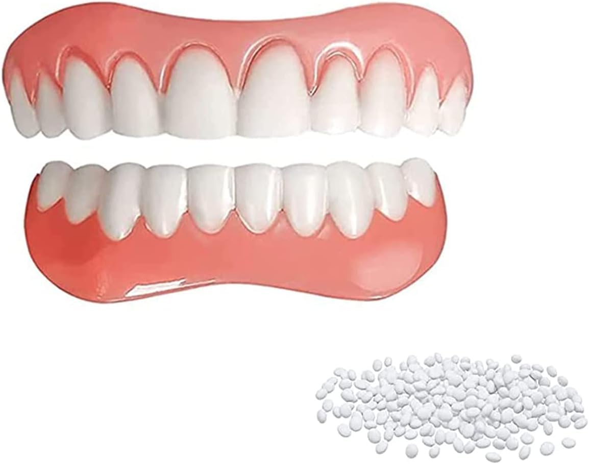 OXYA Adjustable Sp-on Dentures, Veneers Teeth, Comfort Upper and Lower Jaw Dentur, False Teeth Sets You Can Eat with, Regain Confident Smile (2PCS-Upper,Lower)