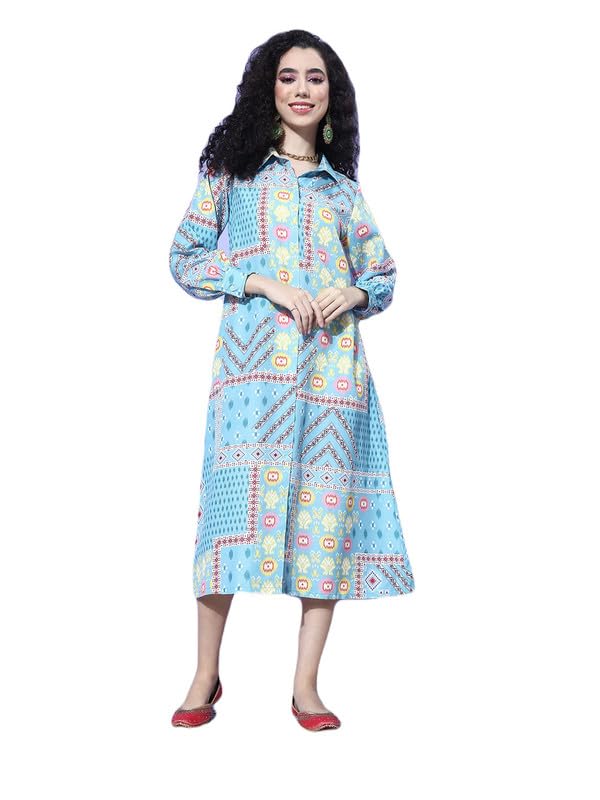 Varanga Women's Viscose Blend A-Line Maxi Dress (Nv_Vdrs41060-Xl_Turquoise Blue