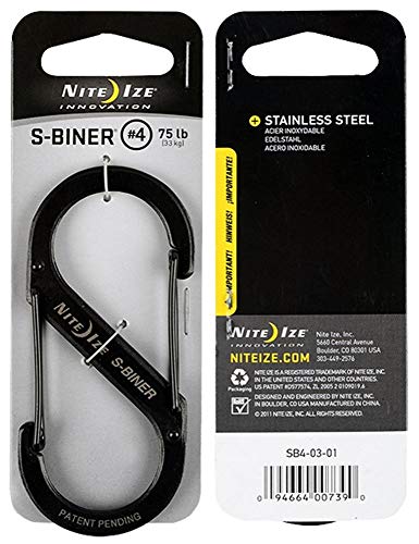 Nite Ize S-Biner Ferramenta de mosquetão de aço inoxidável nº 4 preto com duas portas 2,8 kg (pacote