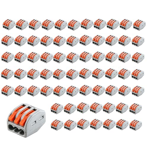 Wire Connectors, 70pcs Electrical Connectors Cable Terminal Blocks 3-way PCT-212 Wire Clamp Lever Connectors for Solid or Stranded Conductors up to 4mm²