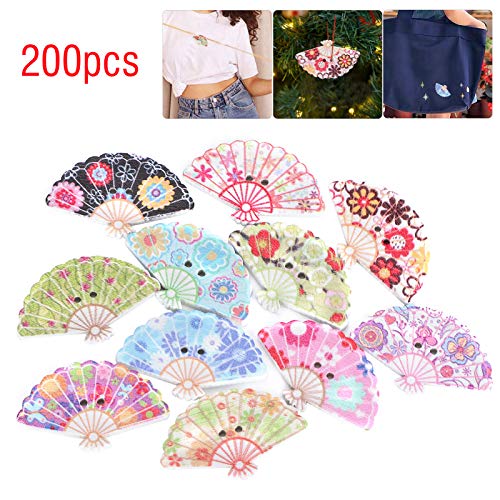 200Pcs Wooden Buttons for Crafts 15mm Floral Fan Shape Buttons with 2 Holes - Image 4