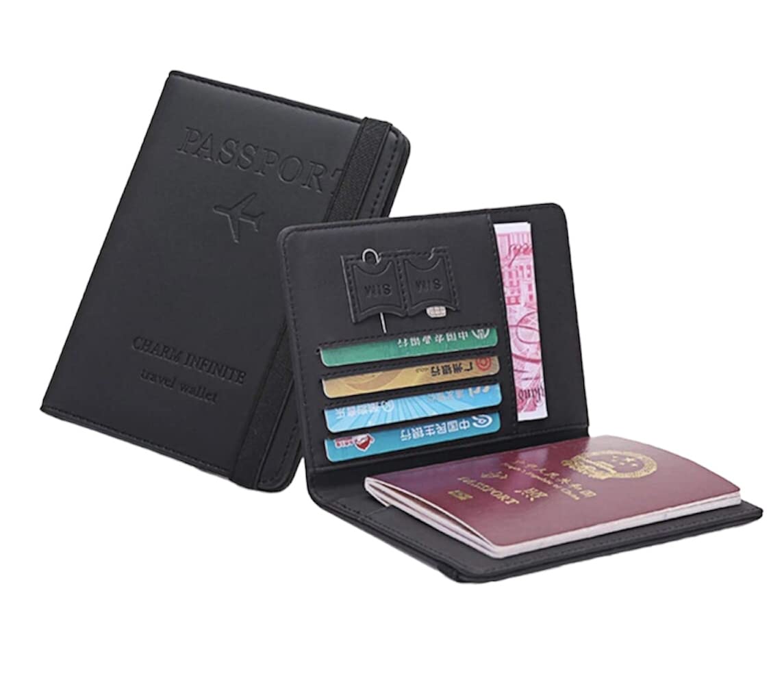 GenericPassport Holder Cover,Leather RFID Travel Wallet Case Organiser, Passport Cover for Passport, Business Cards, Credit Cards, Boarding Passes.. (Black)