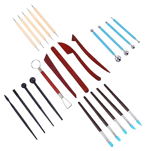 HOODANCOS -in-one Clay Sculpting Supplies 23-Piece Tool Set for Pottery Modeling Carving Smoothing Red Wood Design
