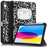 Fintie SlimShell Case for iPad (A16) 11th Generation 11 Inch (2025), iPad 10th Generation 10.9 Inch (2022) - Flexible Soft TPU Stand Back Cover with Pencil Holder, Composition Book Black