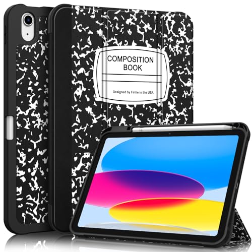 Fintie SlimShell Case for iPad (A16) 11th Generation 11 Inch (2025) iPad 10th Generation 10.9 Inch (2022) - Flexible Soft TPU Stand Back Cover with Pencil Holder Composition Book Black
