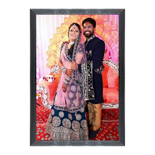 Image of Chitransh Customized Wall Mount Rectangular Photo Frame 14x20 Inch, Personalized Photo Print with Black Wooden Frame, Custom Gift for Anniversary, Birthday, Wedding, Couples & Home Decor
