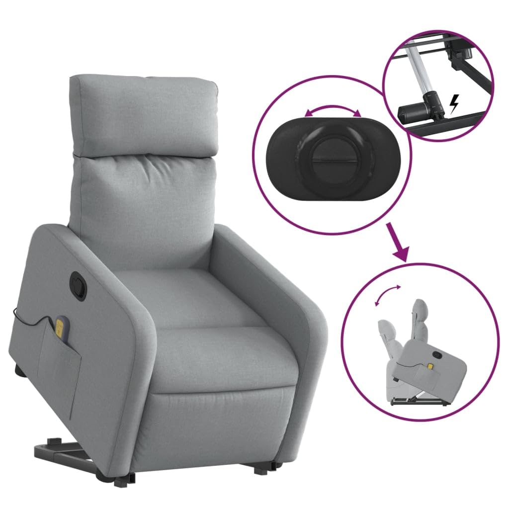 Poltrona Alzapersona Massaggi Reclinabile Grigio Chiaro Tessuto,Poltrona Relax,Poltrona Massaggiante,Poltrona Camera da Letto/Ufficio-3206708