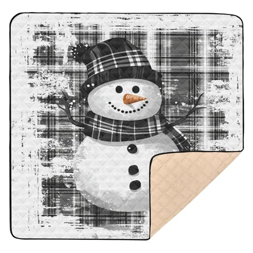 BOESI Doodle Cute Snowman Pattern Baby Play Mat, 50“ X 50” Washable Folding Crawling Mat, Baby Floor Mat, Soft, Thick, Non-Slip