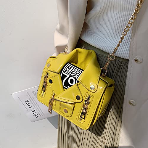 Women Crossbody Bags Chain Shoulder Jacket Bags Motorcycle Messenger Bag Leather Handbags for Girls Purse (Yellow)2