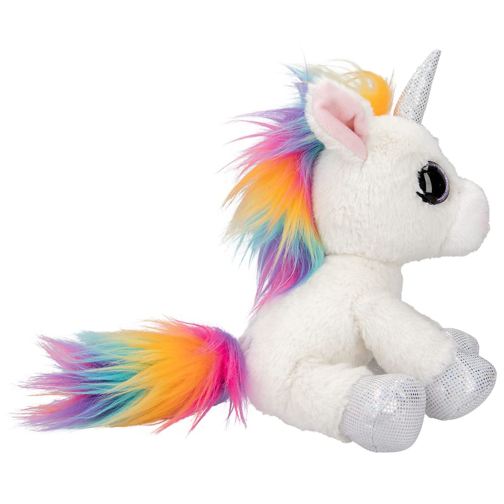 Depesche 12029 Ylvi - Kuscheltier Einhorn Naya mit bunter Mähne und Horn, ca. 21 cm großes Plüschtier mit silber Glitzereffekt, Mehrfarbig