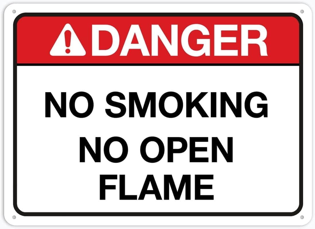 Danger No Smoking No Open Flame Rust Free Aluminum Tin Sign - Warning Decor with Pre-Drilled Holes for Indoor-Outdoor Gas Station, Chemical Lab, Fuel Storage Zone - 8x12 Inch​