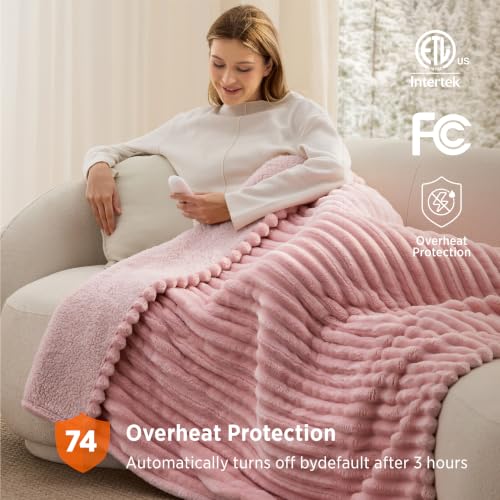 Image of Bedsure Thick Heated Blanket Electric Throw, Fast Heating, Pink 50 inchx60 inch