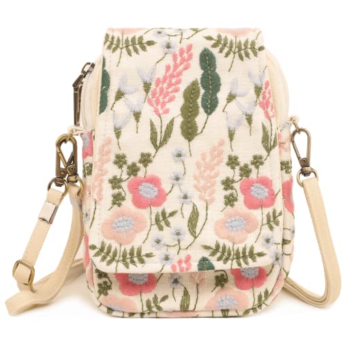 Image of SILKAREA Embroidered Cute Mini Crossbody Bag for Women Small Handbags Wristlet Wallet Bag Cell-phone Pouch Coin Purse