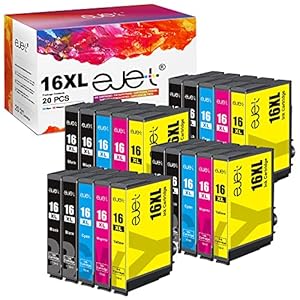 ejet Set van 20 stuks multipack printercartridges, compatibel met Epson 16XL, 16 XL-cartridges voor Workforce WF-2630, WF-2760, WF-2540, WF-2660, W-F2750, WF-2650, WF-2510, WF-2520, WF-2530, WF-2010