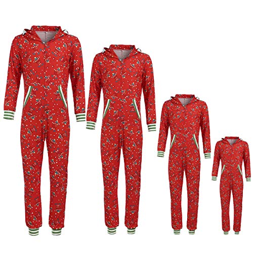 Family Matching Pajamas Hoodie One Piece Jumpsuits Onesies Boys, Girls, Men, Women Pjs (Red, 2T)