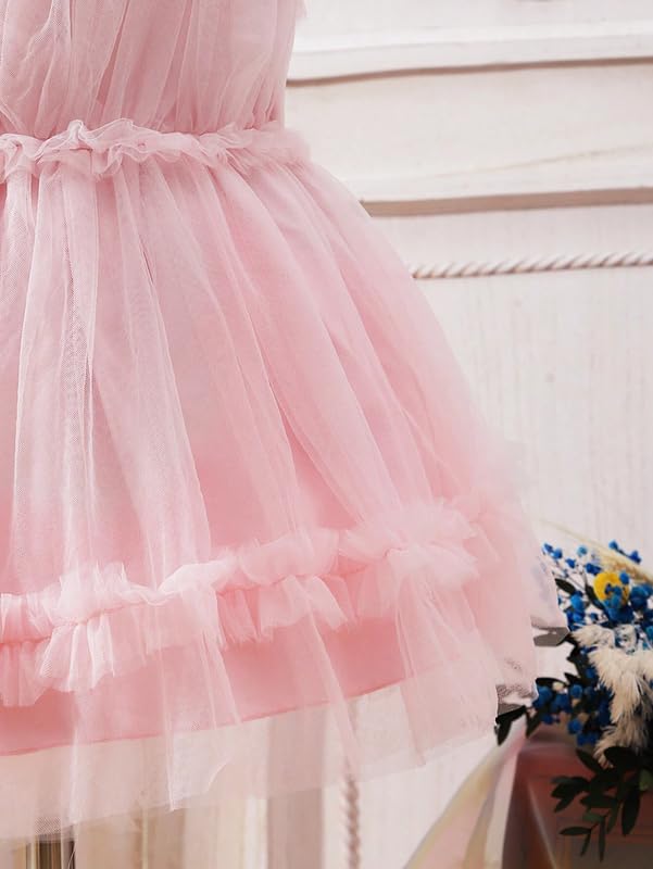 Niren Enterprise Incantevole abito in tulle con volant per ragazze, gonna in tulle a strati con eleganti dettagli a balze, ideale per occasioni speciali, matrimoni, feste