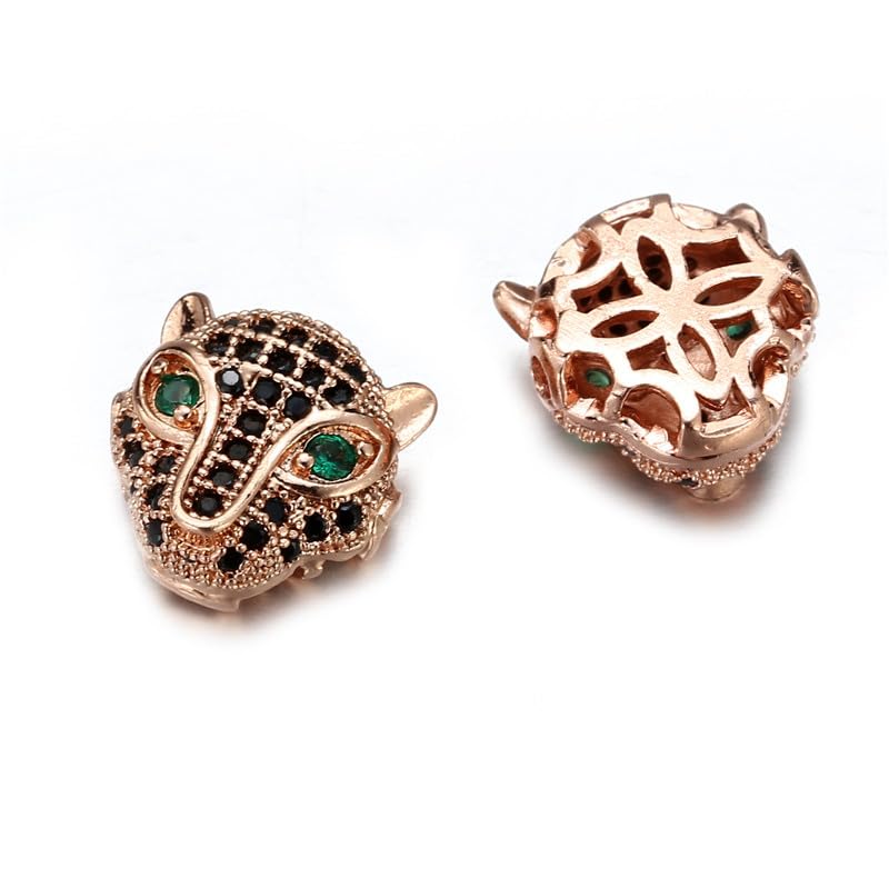 OSWINT 10PCS 12mm Rhinestone Leopard Head Pendant Handmade Metal alloy Spacer Beads Charms For Jewellery Making DIY Accessories