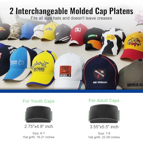 UOKRR Hat Press, Hat Press Heat Machine for Caps with LCD Control, Hat Heat Press with 2pcs Interchangeable Platens & Caps Stretcher for Vinyl, Sublimation, Heat Transfer (Green) by UOKRR - Image 3
