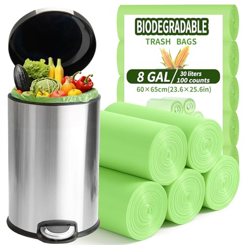 BODFPPC 100 Bolsas Basura 30L Compostables, Biodegradables Degradables Reciclables para Residuos Alimentos, Hogar, Jardín, Cocina, Oficina (60x65 cm)