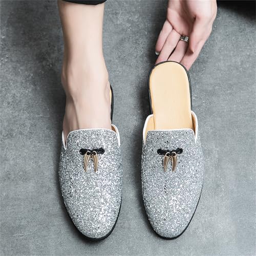 Men's Rhinestone Slip-On Leather Lined Smoking Mules Slippers Flats with Buckle Sparkling Round Toe Comfortable Backless Half Loafers for Casual Formal Party Events Wedding4
