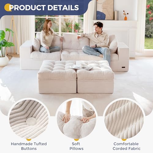 Image of MAXYOYO 104 inch U Shaped Modular Sectional Sofa with 2 Ottomans, Cloud Boneless Couch with Layered Cushion, Flexible Module Combination Sofa for Living Room, No Assembly Required, Beige