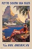 South Sea Isles Tropical Island Paradise Palm Tree Vintage Travel Pan Am Airline Airport Plane Flying Advertisement Ad Cool Wall Art Print Poster 12x18