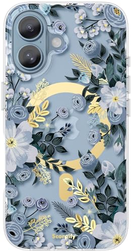 Cadeau femme coque fleurie iPhone 16 fine avec fleurs bleues SCORPIFY