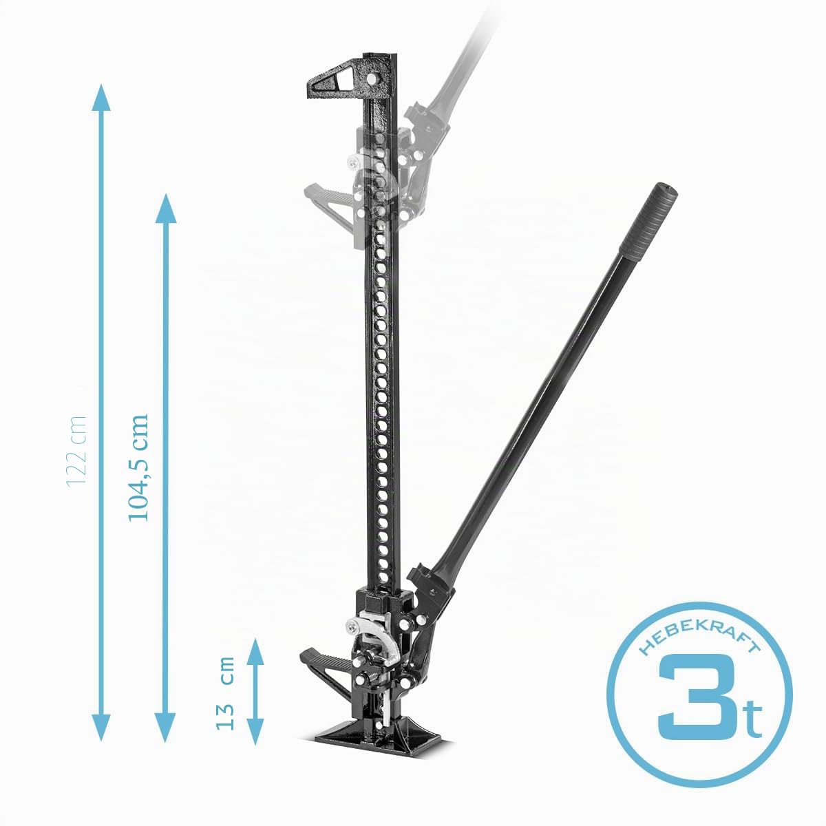 STAHLWERK Cric à barre dentée de 121,9 cm avec capacité de charge de 3 tonnes et hauteur de levage de 13 à 104,5 cm - Cric de levage robuste - Treuil à barre dentée - Cric tout-terrain