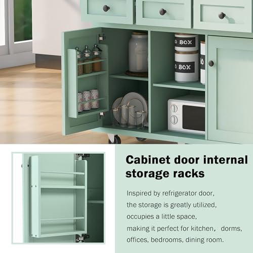 Kitchen-Island-Cart-on-Wheels-with-Drop-Leaf-Rolling-Kitchen-Island-with-Internal-Storage-Racks-and-3-Storage-Drawers-Large-Kitchen-Cart-for-Dinning-Room-Living-Room-Mint-Green Kitchen Island Cart on Wheels with Drop Leaf Rolling Kitchen Island with Internal Storage Racks and 3 Storage Drawers Large Kitchen Cart for Dinning Room Living Room Mint Green