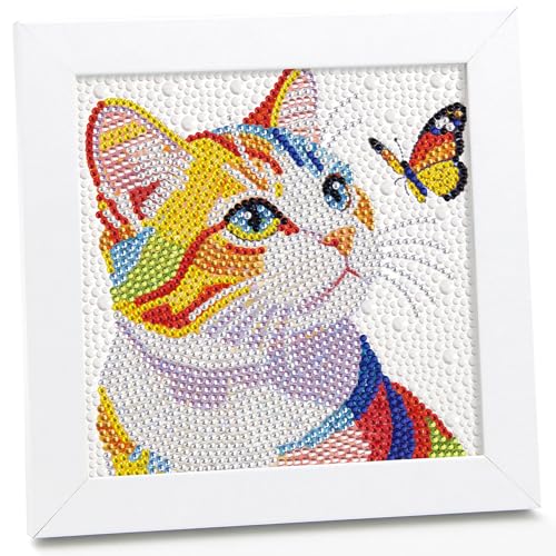 UiSdfuy Diamond Art Kits for Kids with Frame, 6" Cat Butterfly Gem Art Gift