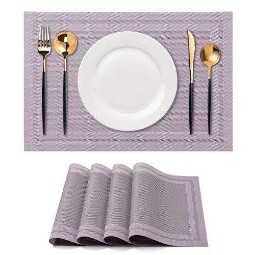Placemats Set of 4 Washable Indoor(H-Simple Style-deep Gray)