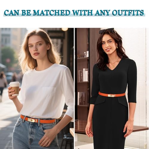 Image of Aurolran Women's Leather Belt with Buckle - Ideal for Dresses, Jeans, and Coats