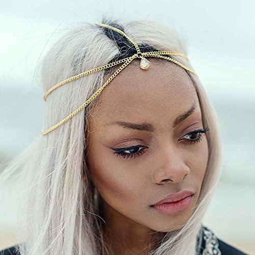 Jovono Head Chain Headband with Rhinestone Pendant for Women and Girls