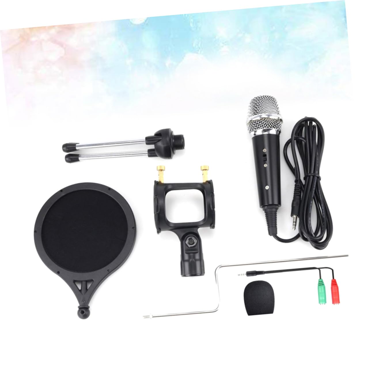 TEHAUX 1Set Portable Karaoke Microphone with Stand for Home and School Use Multi Purpose Mic for Recording Live Broadcasting and Musical Instrument Play Black
