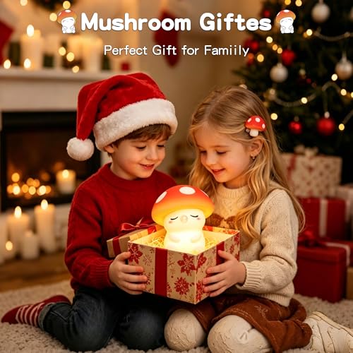Image of FAMIDUO Mushroom Night Light, Squishy Silicone Touch Bedside Nursery Lamp | Warm Glow, Safe BPA-free Silicone, 20-min Auto Sleep Timer, 2 Brightness,Kids Room Decor, Baby Shower Gifts for Girls Toddler