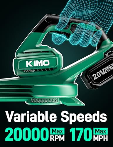 Image of KIMO Leaf Blower Cordless with Battery and Charger, 2 Pack Batteries, Extension Tube, 20000 RPM Variable Speed, Lightweight Cordless Leaf Blower, Battery Operated Leaf Blowers for Lawn Care and Patio