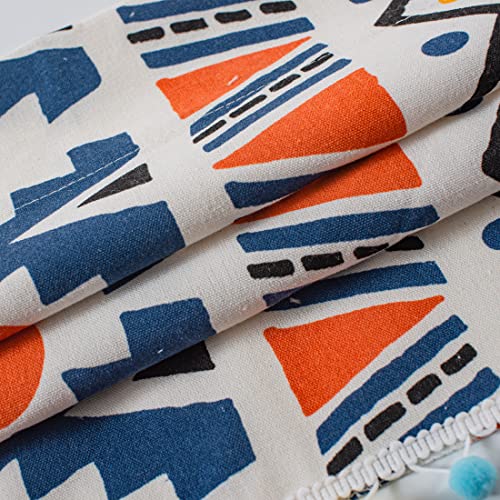 Erwinmu Boho Tassels Linen Window Curtains-Semi Blackout Farmhouse Bohemian Geometric Panel For Living Room Kitchen Tiers Curtains Cafe Dining Room Short Window Valances-59×17 Inches #TOP3