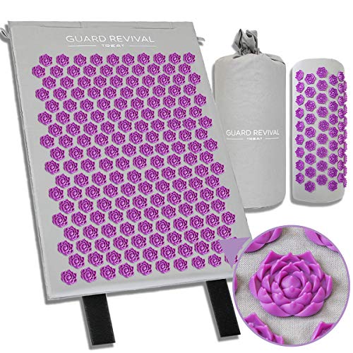 Tapis d'acupression, Lotus Tapis Acupression, Tapis d'acupuncture Massage, Soulage dos et nuque, détend les muscles, réduit les insomnies  Housse lavable, sac de transport (Gris (Amélioré))