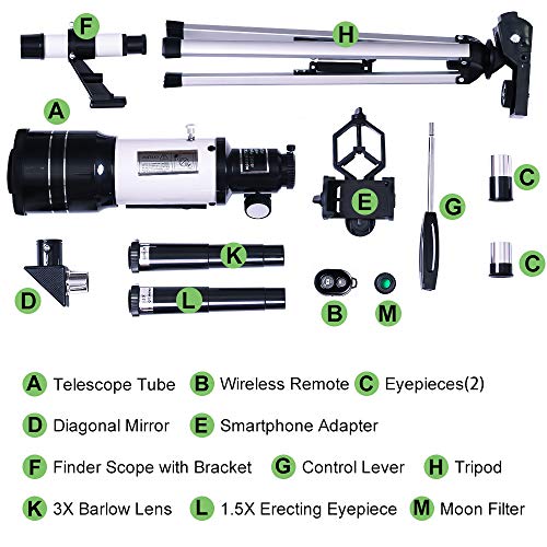 ToyerBee Telescope for Kids& Beginners, 70mm Aperture 300mm Astronomical Refractor Telescope, Tripod& Finder Scope- Portable Travel Telescope with Smartphone Adapter and Wireless Remote