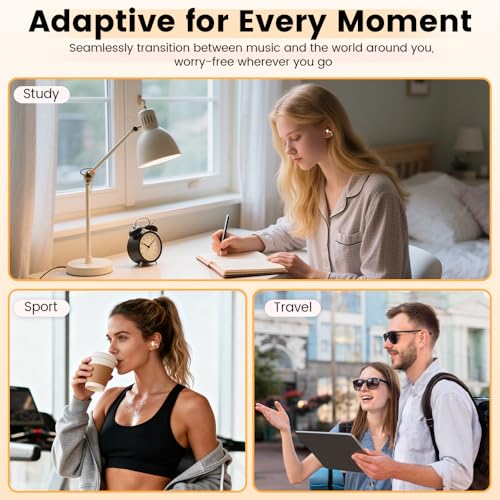 Image of Clip On Ear Headphones with a Makeup Mirror, Open Ear Earbuds Wireless Bluetooth Earbuds,Ultra-Long Battery Life, for Android /iOS Phones (Orange Color)