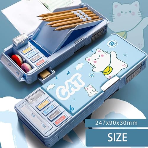 Image of Parshya Multifunctional Cute School Pencil Case for Girls, Cat Compass Box for Boys, Aesthetic Stationary Items for Kids, Magnetic Pencil Box, Best Gifts (Cat Compass Box)
