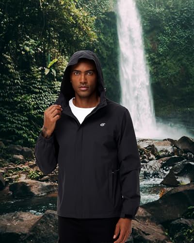 Image of YuKaiChen Mens Rain Jacket Waterproof Hooded Windbreaker Jacket Lightweight Outdoor Hiking Shell Coat