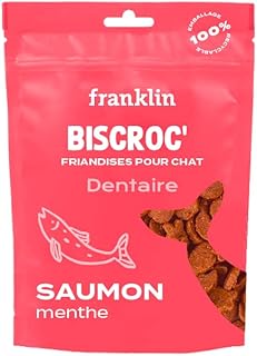FRANKLIN – Zahnnack für Katzen – knusprig mit Lachs & Minze – frischer Atem – Zahnkreide – Zahnpflege – getreidefrei – für Kätzchen, Erwachsene & Senioren – recycelbare Beutel – 50 g product image