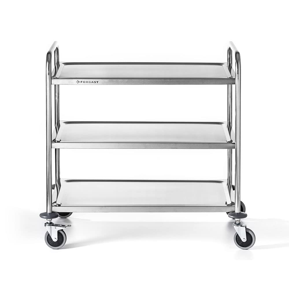 Carrello di Servizio Con Ruote in Acciaio Inox, 3 Ripiani, Dimensioni 86x54x94 cm, Carrello Portavivande, Carrello Pieghevole da Cucina, Per Ristorante, Hotel, Scuola