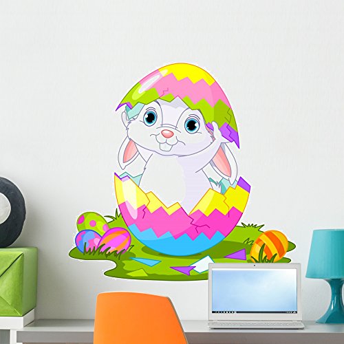 Wallmonkeys WM342230 Easter Bunny Jumping Out from Egg Peel and Stick Wall Decals, 24" W x 23" H-Medium