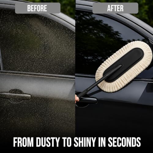 Image of AHYRA Car Duster with Long Handle Microfiber Car Cleaning Brush Wax Coated Lint Free Scratch Free Dust Remover for Car Exterior Interior Dashboard Windshield