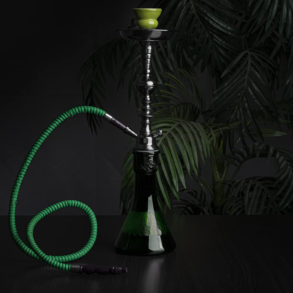 HIBRON Cachimba Grande 51cm Premium Kit Completo, con Cazoleta de Cerámica, 1 Manguera y Base de Cristal Translúcido
